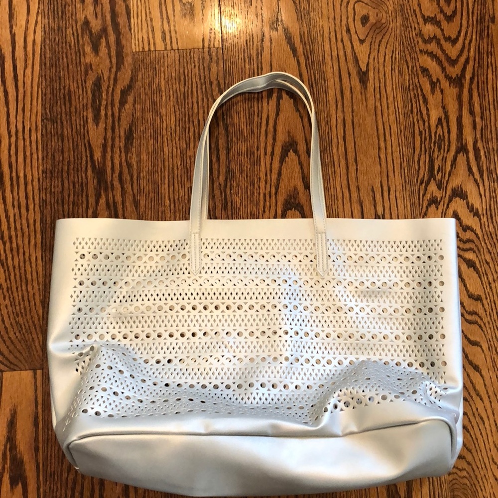 Saks metallic silver tote bag